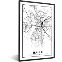 PosterMonkey Fotolijst incl. Poster - Stadskaart - Halle - Plattegrond - Kaart - 80x120 cm - Posterlijst