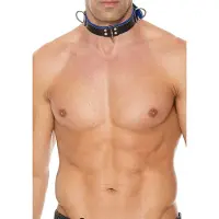Erotic Treasure Ouch Lederen Bondage Collar - Zwart / Blauw
