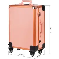 Activeshop Draagbare cosmetische werkstation koffer T-27 rosegoud met verlichting verrijdbaar verstelbare poten make-up station voor visagisten