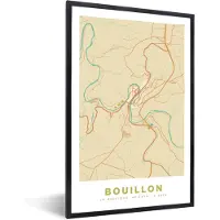 PosterMonkey Fotolijst incl. Poster - Kaart - Stadskaart - Vintage - Bouillon - Plattegrond - 80x120 cm - Posterlijst