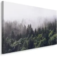 Karo-art Schilderij - Mistig in de bergen, groen/grijs, 4 maten, premium print