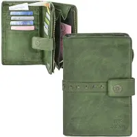 Bear design Sanne Portemonnee CL15087 - Green – Van leer – Sanne CL15087 is een leren portemonnee voor wie graag extra ruimte en overzicht wil combineren met een opvallende afwerking