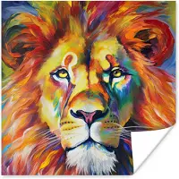 PosterMonkey Poster Leeuw - Olieverf - Kunst - Dieren - 100x100 cm XXL