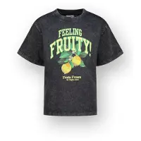 Vingino T-shirt verwassen zwart Meisjes Katoen Ronde hals Printopdruk - maat 152