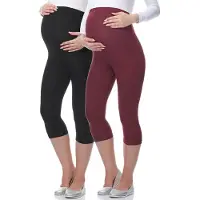 Be Mammy Dames Leggings - Zwangerschapskleding - Capri - Viscose - 2Pack - BE-Leggings-03-2P - Zwart/Donkerrood - XL