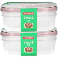 PlasticForte Vershoudbakjes - 4x stuks - 2 liter - herbruikbaar - transparant/roze - kunststof - magnetron - vriezer