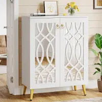 Tribesigns Spiegelde Schoenenkast – 5 Lagen Schoenenrek – 73x35x100cm - Modern Schoen Opbergkabinet met Deuren – Houten Schoenenopberger voor Entree, Woonkamer - Wit