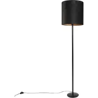 QAZQA Zwarte vloerlamp met velours kap zwart met goud 40 cm - Simplo