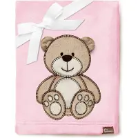 Be Mammy Babydeken - Dekbed - Kinderdeken - Wiegdeken - Dekentje Baby - 76 x 102 cm - Poeder roze - beer - BE-BE20-168-BBL