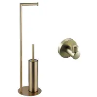 FortiFura Calvi vrijstaande toiletrolhouder met toiletborstel - met handoekhaak - PVD - geborsteld messing (goud) SW639937/SW1189060