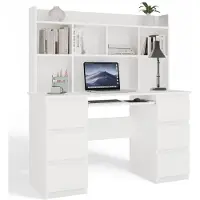 Top E Shop KUBA Set - Bureau met opzetstuk - 6 lades - 5 planken - Uitschuifbaar toetsenbordblad