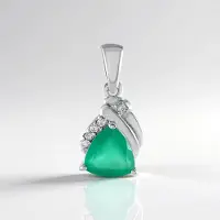 Cavill - Zilveren Hanger - 925 Sterling Zilver Geplatineerd - Groene Onyx 0,893ct Triljant & 5 Zirkonen 0,057ct - Elegant Dames Sieraad - 18x8mm