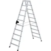 Munk trapladder, 2 x 10 treden, rechthoekige buisbomen, 80 mm gegroefde treden, 150 kg draagvermogen, nivello ladderschoenen, ergo-pad gripzone, 4-voudige vergrendeling