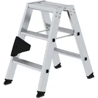 Munk trapladder, dubbelzijdig, 2 x 3 treden, rechthoekige buisbomen, 80 mm treden, nivello ladderschoenen, ergo-pad handgreep, 150 kg draagvermogen
