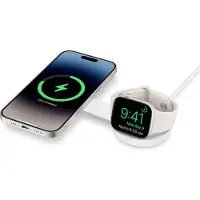 TwelveSouth ButterFly SE 2-in1 Qi2 Draadloze Oplader – Qi2 15W iPhone opladen – 5W Apple Watch/AirPods opladen – Incl. USB-C kabel 1 meter – Roze - Grijs