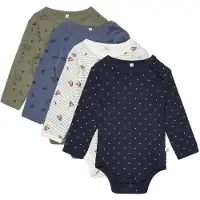 Pippi Baby Rompers l/s - 4-pack - Deep Lichen Green - - 62 - Rompers Lange Mouw