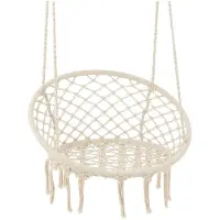 J-Line hangstoel Macramé + Kwastjes - polyester - beige