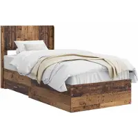 vidaXL Bedframe met opbergruimte en hoofdbord Oud hout 90 x 190 cm