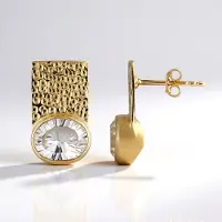 Cavill - Zilveren oorbellen 925 Sterling verguld - 4,6 ct witte Madagaskar kwarts ovale concaaf geslepen Monosono collectie elegant