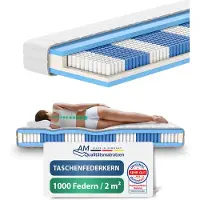 AM Qualitätsmatratzen - 1000 veren 7-zone pocketveringmatras 135x190 cm (H4) - Ergonomisch matras 135 x 190 met 1.000 veren - 24 cm Premium hoogte - Afneembare TENCEL Lyocell tijk - Made in Germany