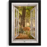 PosterMonkey Poster in lijst - Fotolijst 20x30 cm - Posters - Herten - Bos - Herfst - Bosdieren - Natuur - Hert - Doorkijk - Posterlijst zwart - Decoratie - Wanddecoratie woonkamer - Muurdecoratie slaapkamer