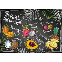 Karo-art 416cm X 254cm - Fotobehang - Tropische vruchten met opschriften, voor in de keuken, 11 maten, inclusief behanglijm