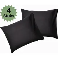 Droomtextiel Hotelkwaliteit Kussenslopen - Zwart - Set van 4 Stuks 60x70cm - 100% Hoogwaardige Katoen