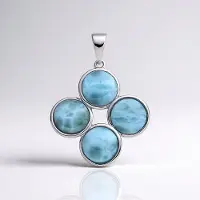 Cavill - Zilveren Larimar Hanger - 925 Sterling Zilver - 4 Cabochons 7,75 ct - Bloemvormig Elegant Ontwerp - 33x24 mm