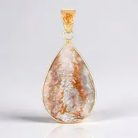 Cavill - Peervormige zilveren hanger - 925 Sterling verguld - Druzy Agaat 23,8 ct & Mandarijn granaat 0,35 ct - Balinees modern