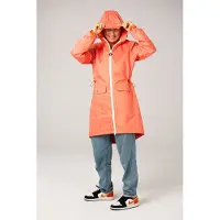 Ducksday - Regenjas Dames - Waterdicht - Parka met Capuchon - Reflecterend - Half Lang Model - Gevoerd - Koraalrood - Maat Small - 36/38