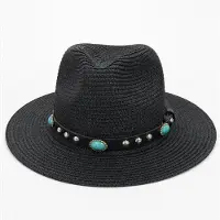 HS Western Strohoed met Turquoise Band - Meerdere Kleuren - Zwart