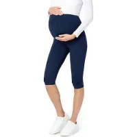 Be Mammy BE-BE20-229-LE Dames Capri Zwangerschapsleggings - 3/4 Lengte - Katoen - Elasthan - Yogabroek - Marineblauw - L