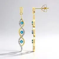 Cavill - 375 Geelgouden Oorbellen met Ronde Haüyn Edelstenen 2 cm - Elegante Gouden Oorsteker met Zirkonen - Handgemaakt Duits Sieraad