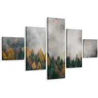 Karo-art Schilderij - Herfst bos in de lente, 5 luik, premium print, wanddecoratie