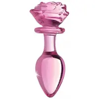 XR Brands Booty Sparks - Buttplug - Glas - Met Roos - Roze - Large