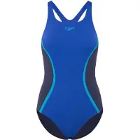 Speedo Solid Splice Medalist 1 Piece Dames Sportbadpak - Kleurvast Badpak Dames - Chloorbestendig Zwempak Dames - Sportbadpak Dames met Medalist-rug - Marine/Blauw - 42