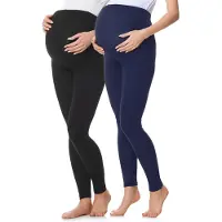 Be Mammy BE-BE20-230-LE-2P 2Pack Dames Zwangerschapsleggings Leggings - Sport - Vrijetijdsbroek - Lang - Katoen - Sporbroek – Yogabroek - Zwart/Marineblauw - XXL