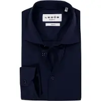 Ledub modern fit overhemd - jersey - donkerblauw - Strijkvriendelijk - Boordmaat: 48