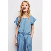 Mango jumpsuit blauw Meisjes Lyocell Ronde hals Effen - maat 122