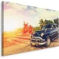 Karo-art Schilderij -Retro auto in het zwart, wanddecoratie, premium print