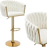 EHokery Gouden Houten Barstoel, Verstelbaar, Gestoffeerd, Fluweel
