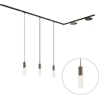QAZQA Modern railsysteem zwart met 3 hanglampen en 2 plafondlampen brons 1-fase - Iconic Lloyd Pulley