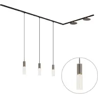 QAZQA Modern railsysteem zwart met 3 hanglampen en 2 gunmetal plafondlampen 1-fase - Iconic Lloyd Pulley