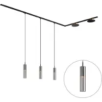 QAZQA Modern railsysteem zwart met 3 hanglampen en 2 plafondlampen 1-fase - Iconic Lloyd Pulley