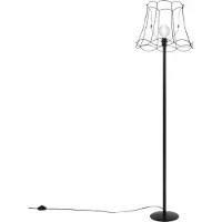 QAZQA Zwarte vloerlamp met Granny Frame kap zwart 45 cm - Simplo