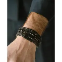 Steel & Barnett - Leren Armband Heren - Harrison - Zwart - Maat L
