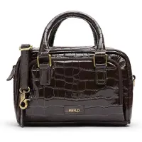 Manfield Bruine lakleren croco handtas | Maat Onesize