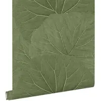 ESTAhome behang grote bladeren vergrijsd olijfgroen - 53 cm x 10.05 m - 138995