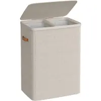 Songmics Wasmand met twee compartimenten en uitneembare binnenzakken, Cappuccino Beige / 170 L