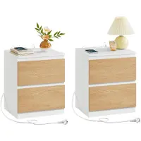 Vasagle Nachtkastje met stopcontact en USB, Amandelgeel / 2